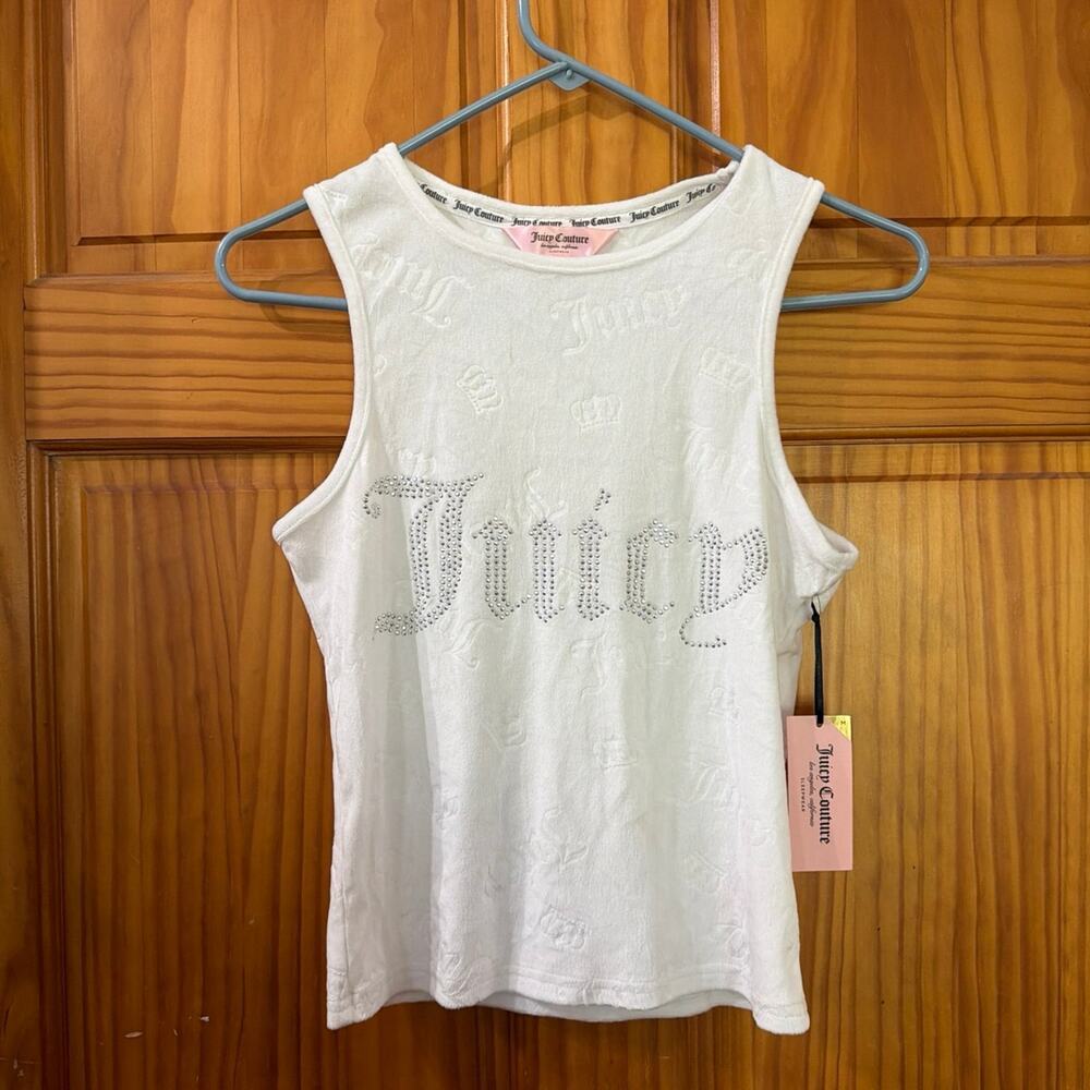 Juicy Couture White Rhinestone Embellished Sleepwear Tank Top Size M